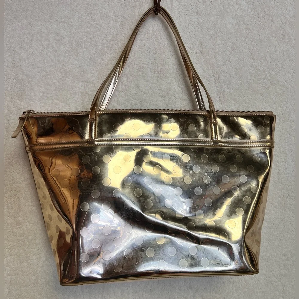 Kate Spade Metallic Gold Tote with Polka Dots - Picture 3 of 9